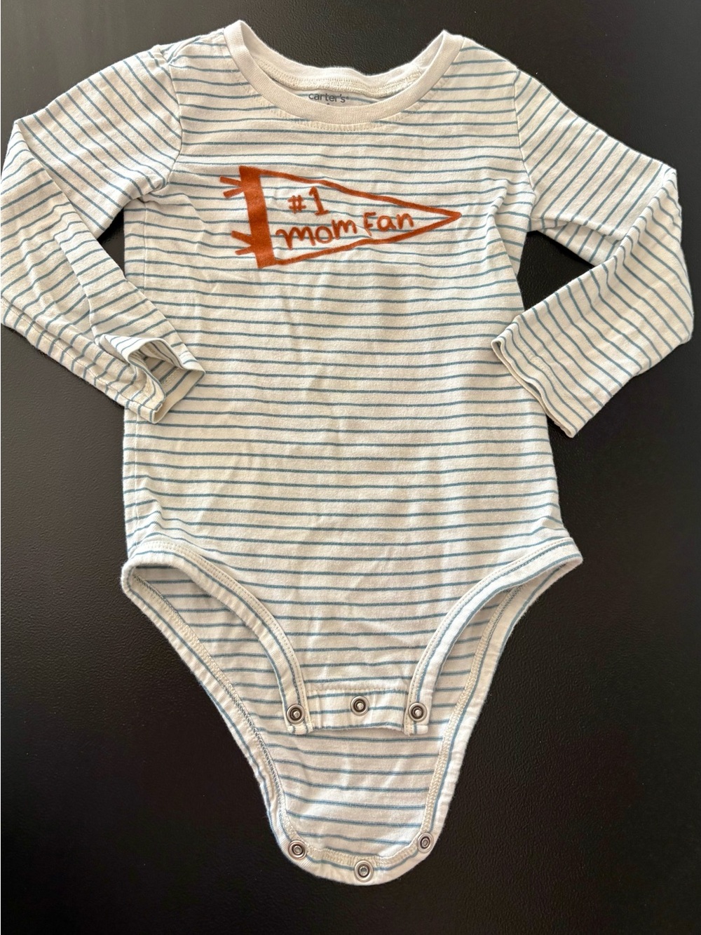 Carter's White & Blue Striped ' #1 Mom Fan' One-Piece
